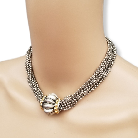 VINTAGE SILVERTONE CHUNKY BEAD CHAIN & ORNATE PENDANT STATEMENT NECKLACE - Picture 2 of 6